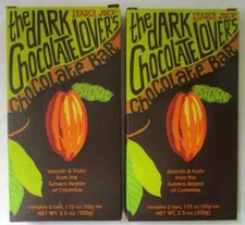2 X Trader Joe's Dark Chocolate Lover's Chocolate Bar 85% Cacao Smooth & Fruity
