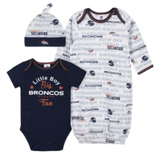 Denver Broncos Baby Onesie Gown & Hat Set 3 Pk - Gerber NFL Newborn 0-3m , 3-6m
