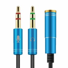 Audio Splitter Kabel Y Adapter Headset 3.5mm Klinke Buchse zu 2x Stecker - Blau