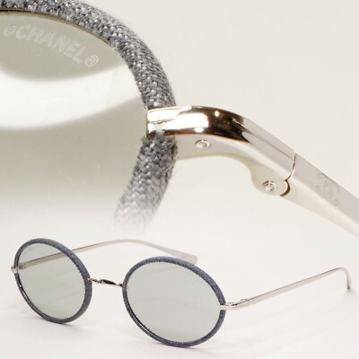 Chanel Vintage Silver Gray Oval Sunglasses Chanel Vintage Half Frame Floating Gray Lens Silver  main image 4