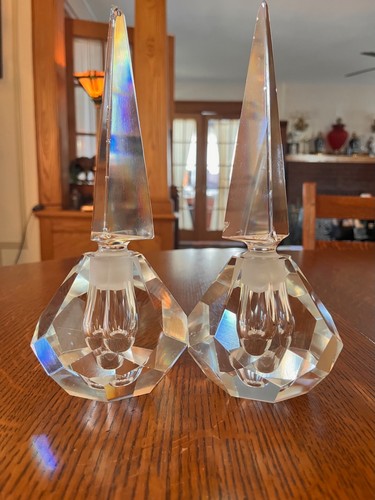 Art Deco Czech Glass Perfume Bottles-Pair-Chunky-Large-Heavy-Dauber