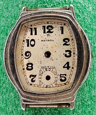 lot C2187 mens Patrol Art Deco Sub Dial Barrel Case Manual Vintage Watch Parts