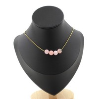 Steine Und MinéRaux. Halskette 4 Perlen Opal Rosa 8 Mm. Kette Stahl Golden Ino