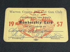 VINTAGE 1957 NEW JERSEY “WARREN COUNTY ROD AND GUN CLUB” Membership Card