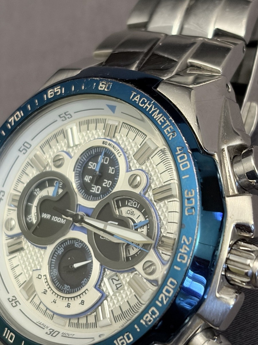 Casio Edifice EF-554 Chronograph | White Dial, Blue Bezel, with