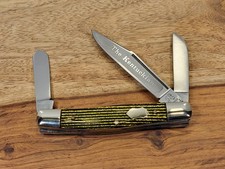 VINTAGE FIGHT'N ROOSTER BLACK/GOLD "THE KENTUCKIAN" STOCKMAN POCKET KNIFE- MINTY