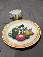 Vintage Veggie Tales Plate/Cup Set Melamine Revelations Brand Dishwasher Safe