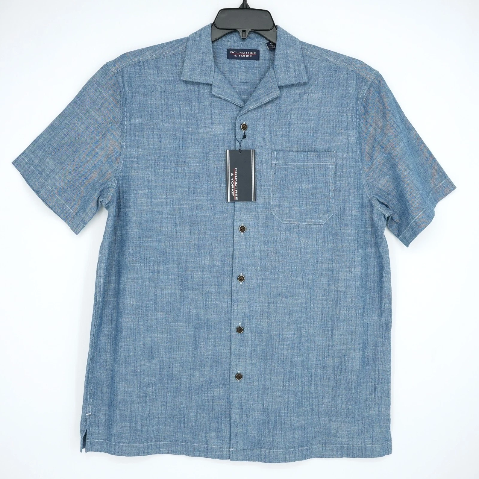 Roundtree & Yorke Men's Short-Sleeve Shirt M Blue Solid 100% Cotton NWT