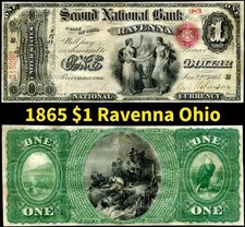 HGR SUNDAY 1865 $1 RAVENNA Ohio CH#350 ((RARE Type)) VERY LIGHTLY CIRCULATED