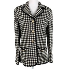 St John Collection Knit Blazer Womens 6 Black White Check Pearlized Buttons VTG