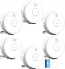 6 x SITERWELL Hardwired Smoke Detector Interconnected + 9V Backup Battery