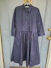 Tory Burch Navy Blue Cotton Midi Shirtdress Buttons Belted Size 12