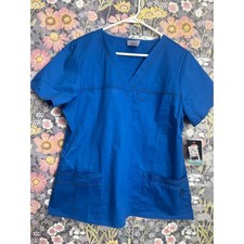 Dickies Women Royal Blue V Neck Scrub Top Short Sleeve Pockets Size L