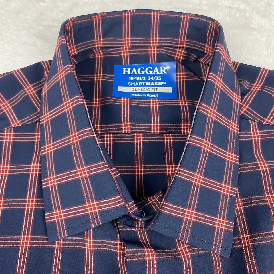 Haggar Performance Comfort Dress Shirt Men’s 16-16.5/34-35 Red Blue Check NWT - Image 3 of 4