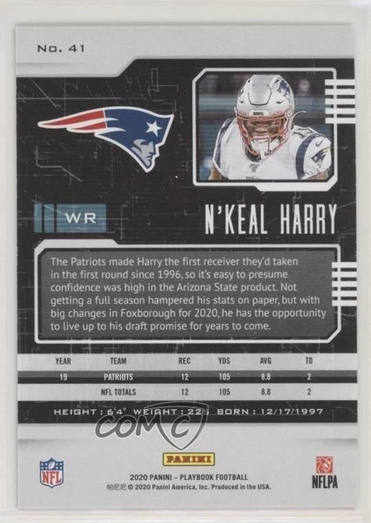 2020 Panini Playbook Platinum /25 N'Keal Harry #41 - Image 2 of 2