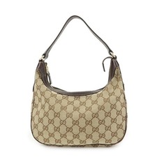 GUCCI GG Canvas Leather Shoulder Bag Hand Bag Beige Brown 154395 Auth Used F/S