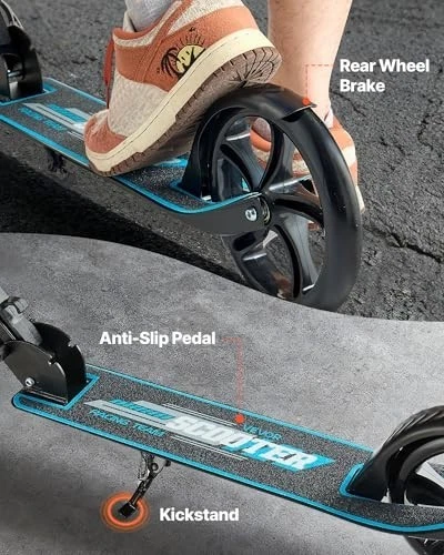 VEVOR Adjustable Folding Kick Scooter with Light-Up Wheels, Blue/Black