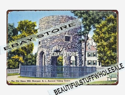 1930-45 Old Stone Mill, Newport, Rhode Island, Ancient Viking Tower tin sign