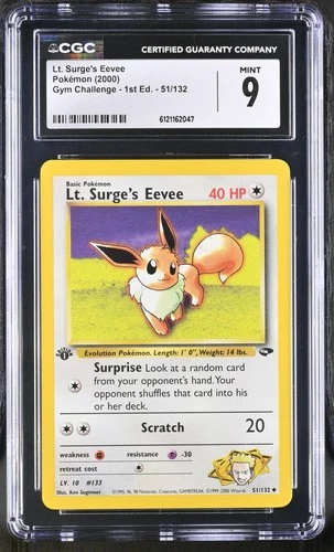 CGC 9 MINT Lt. Surge's Eevee Gym Challenge 1st Edition 51/132 Pokemon Card