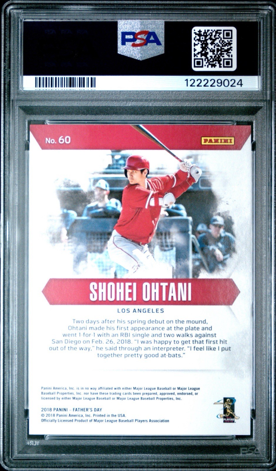 2018 PANINI FATHER'S DAY BATTING #60 SHOHEI OHTANI ROOKIE /399 PSA 9 MINT RC view 2
