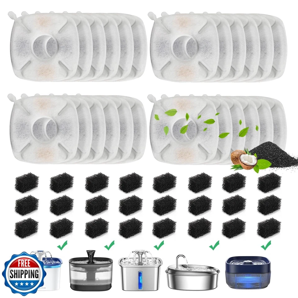 DOOOB 48 Stück Katzenbrunnenfilter, 24 Packungen Katzenbrunnenfilter, Cat Fou