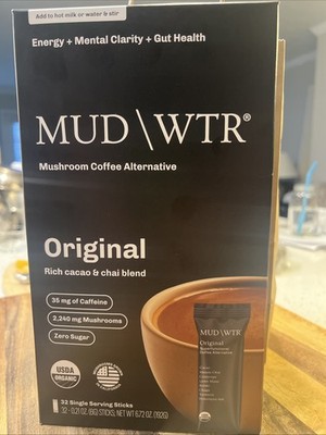 MUD WATER MUDWTR Orig Mushroom Coffee Alt. Cacao & Chai Blend 32 Sticks 8/27