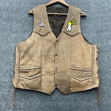 UNIK Genuine Leather Motorcycle Leather Biker Vest Laces XL Patch Pin Tan Eagle