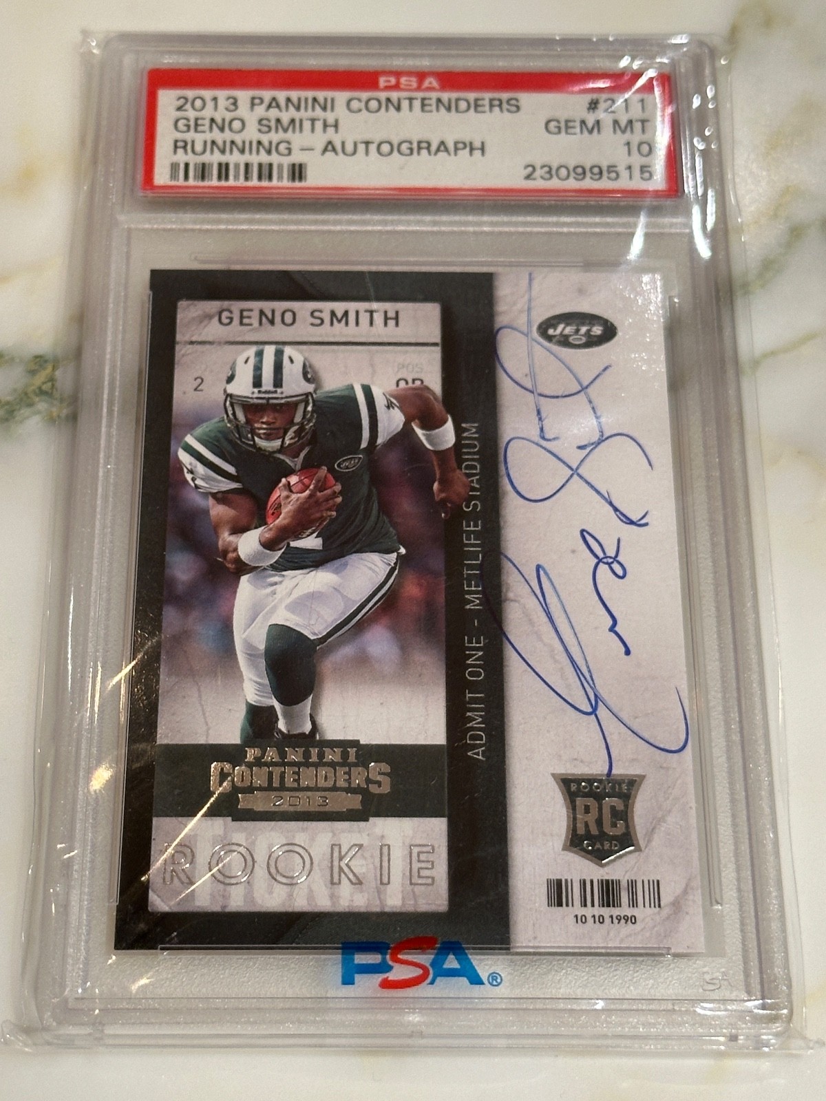 2013 Panini Contenders Geno Smith  #211 Running - Autograph  PSA 10 Raiders