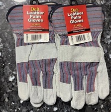 NWT 2 Pair Do It Best Leather Palm Work Gloves XL Gray Stripe Heavy Duty 728430