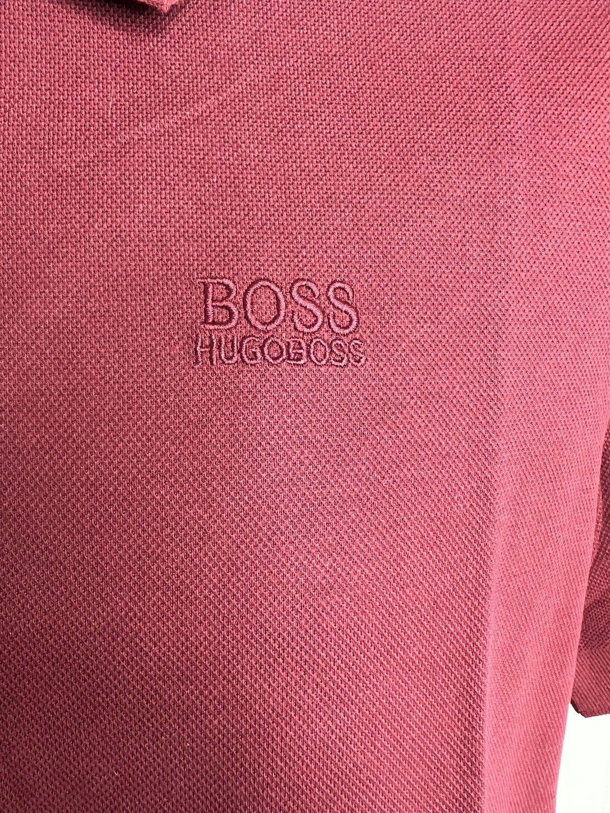 BOSS Hugo Boss Polo Shirt Mens Medium Burgundy Slim Fit Logo Casual Embroidered thumbnail 3