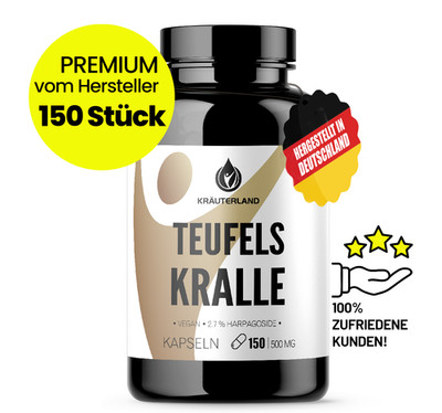 KRÄUTERLAND Teufelskralle Kapsel 150 Stück Extrakt vegan 2,7% Harpagoside 