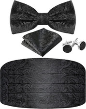 Paisley Cummerbund and Bow Tie Set Adjustable Formal Men'S Cumberbund Tuxedo Bow