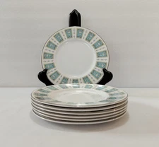 Myott Salad Plates 8 7/8" Concorde Staffordshire Blue Panels Gray Flowers Set 6