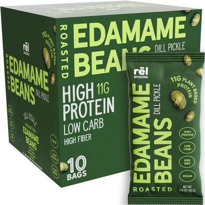 Rēl Snacks Dill Pickle Roasted Edamame   High Protein Low Carb Snack (11g Pro...