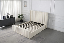 Luxury Mara Wingback Ottoman Bed Frame End Lift Storage Double King Cream Grey
