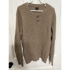 J.Crew Sweater Mens L Waffle Knit 100 Lambswool Henley Brown EUC