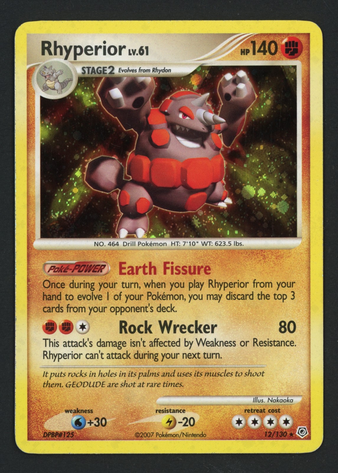 Rhyperior 12/130 Diamond and Pearl Holo Rare Pokemon TCG