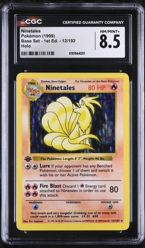 CGC 8.5 Ninetales 12/102 Base Set 1st Edition Shadowless Holo Pokemon Card