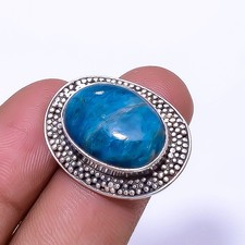Neon Blue Apatite - Bahia Mines 925 Sterling Silver Bali Ring S.6 R 9464 290 9