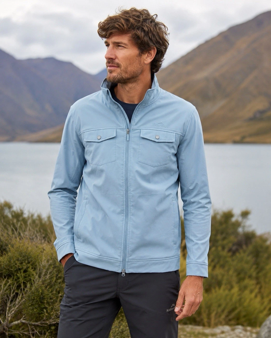 Kathmandu Blue Grey Blue Wilmot V2 Softshell Jacket Sz XL Wind Resistant Outdoor