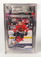 Louis Crevier signed Blackhawks 23-24 UD Young Guns Card Beckett 721 00019287457