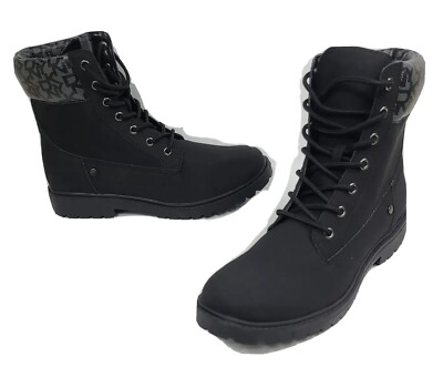 DKNY Miles Women's Black Ankle Boots Motorcycle Style Boots Lace Up Size 8.5 New