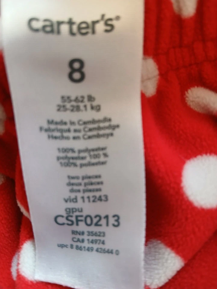 Carters Girls Kids Red White Polka Dot Ruffled Bottom Fleece PJ Lounge Pants 8 - Image 3 of 3