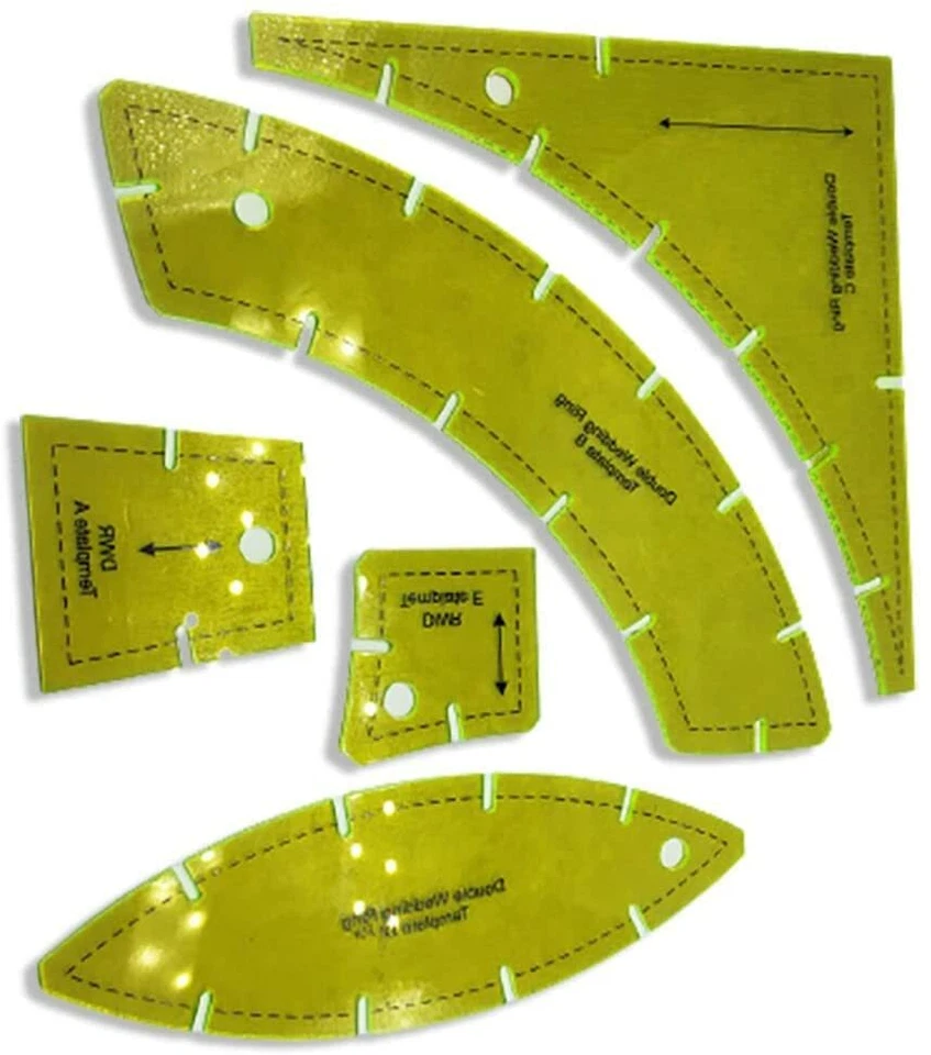 Juego de plantillas de acolchado de anillo de boda doble con ranura y costura de acrílico #DWR Foto 3 de 4