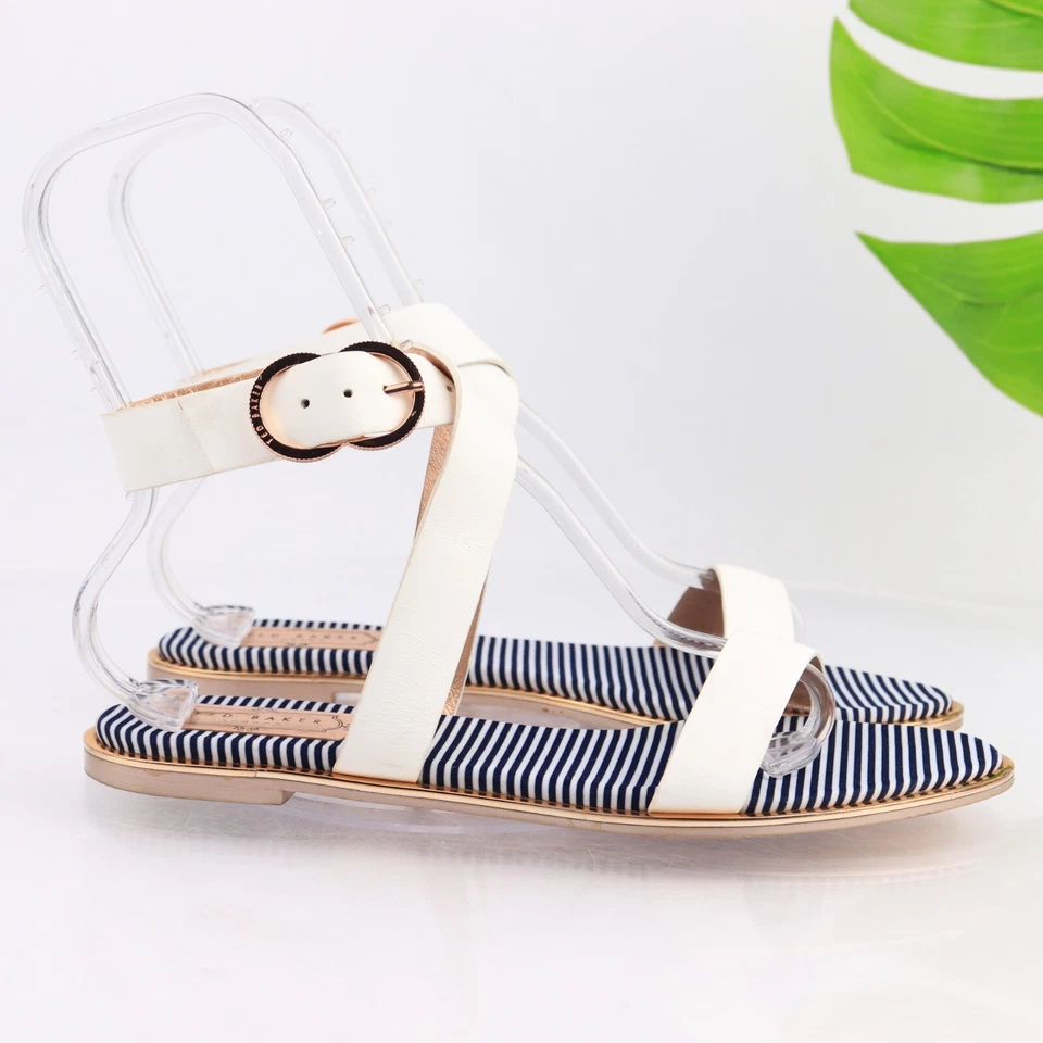 Ted Baker Mujer Qeredas Sandalia Talla 40.5 10 Cuero Blanco Correa al Tobillo Zapato Plano Foto 4 de 4