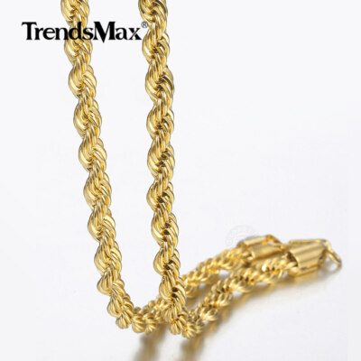 Silver/Gold Plated Stainless Steel Twisted Rope Link Necklace Men's ...