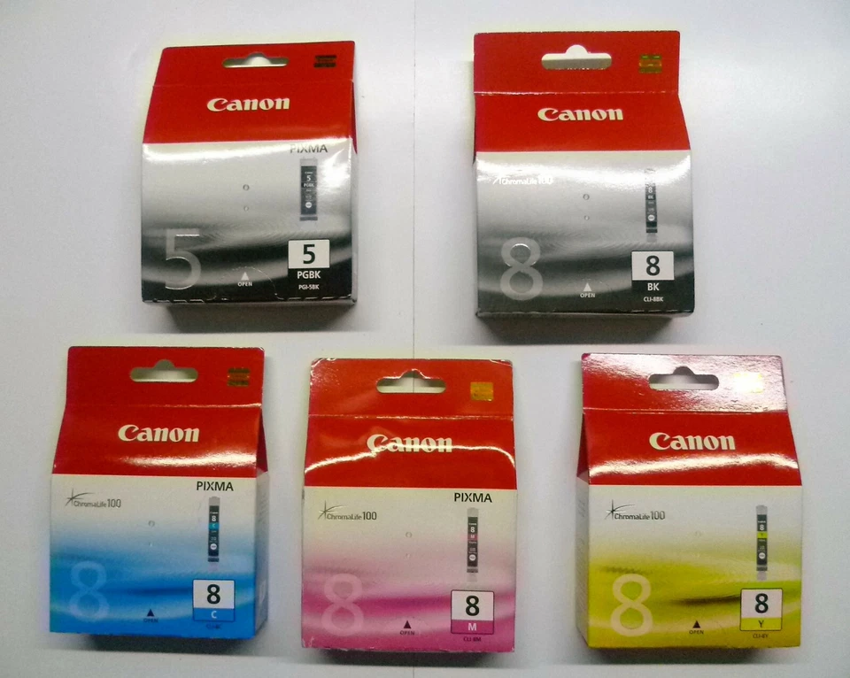 5 x emballage d'origine Canon PGI-5 CLI-8 BK C M Y non ouvert, comme sur la p... - Photo 1/1