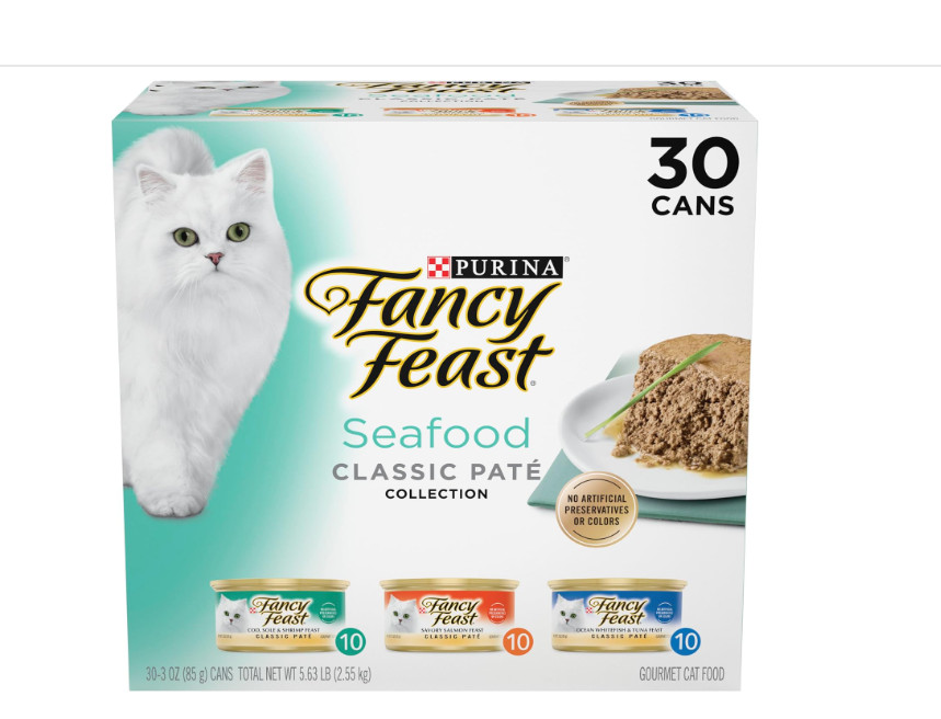 Purina Fancy Feast Seafood Classic Pate Collection Grain (Pack of 30) 3 oz. Cans