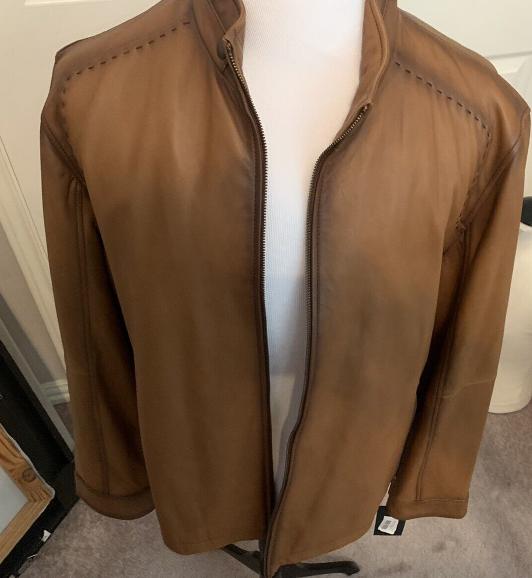 ROUNDTREE & YORKE LAMBSKIN MENS SIZE XL LEATHER JACKET LIGHT Brown  New image 2