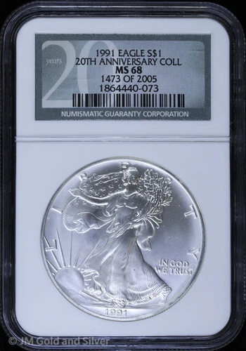 1991 $1 American Silver Eagle NGC MS 68 | 20th Anniversary Collection UNC BU